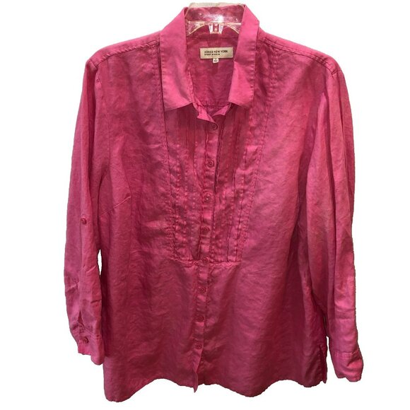 Jones New York Shirt Tunic Womens 3X Pink Linen Button Up Beachy Coastal Plus - Picture 1 of 9